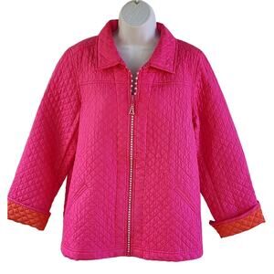 The Quacker Factory Quilted Silk Colorblock Jacket sz Medium Vintage Rhinestone